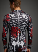 Leotard da uomo di Halloween con stampa di scheletro e rosa rossa