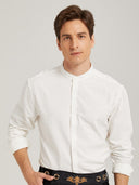 Men's White Trachten Stand Collar Shirt for Oktoberfest