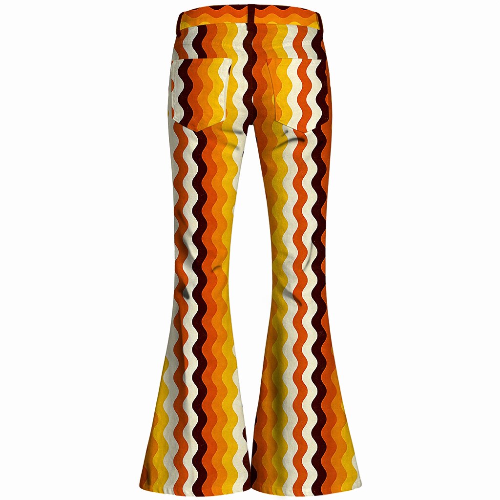 Retro 70s Zigzag Print High Waist Wide Flared Trousers