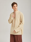 Men's Beige Medieval Tunic & Rust Brown Pants Costume Set