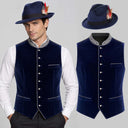 Set da uomo composto da gilet Gatsby in velluto blu navy anni '20 e cappello trilby, 2 pezzi