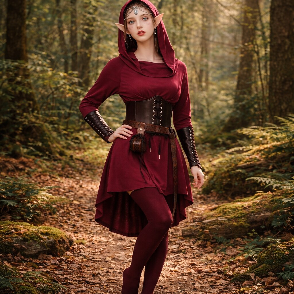 Medieval Asymmetrical Dress with Headpiece Corset Armors