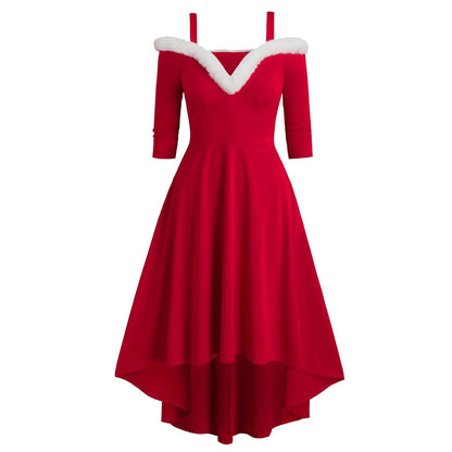 Christmas Mrs. Claus Velvet High-Low Dress