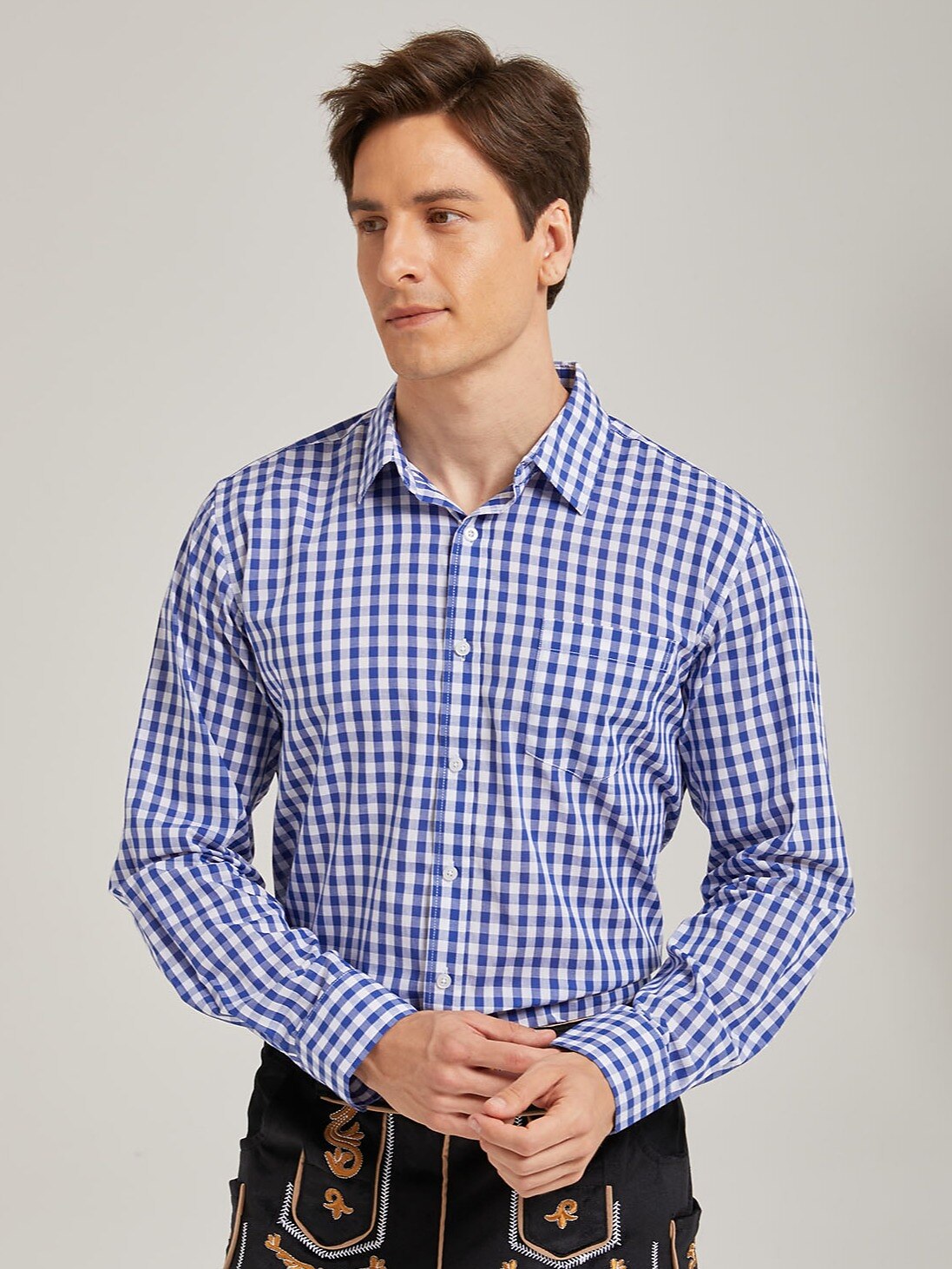 Men’s Blue Checkered Oktoberfest Shirt for Lederhosen