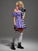 Women's Purple Diamond Jester Halloween Costume Dress