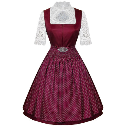 Oktoberfest Bavarian Dirndl Dress with Apron and Lace Blouse