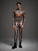 Men's Pumpkin Skeleton Tailcoat 2-Piece Halloween Costume Set