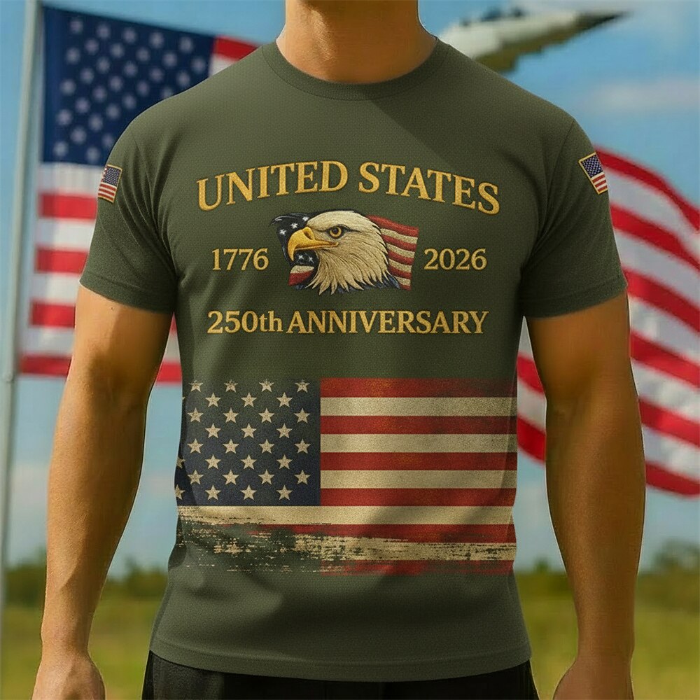 Men's American 250th Eagle American Flag Patriotic Printed T-shirt