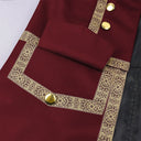 Ensemble de costume victorien 3 pièces pour homme, bordeaux avec bordure dorée