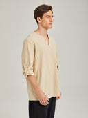 Men's Beige Medieval Peasant Shirt & Black Pants Costume Set