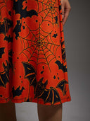 Abito di Halloween da donna arancione con mantello a ragnatela e pipistrello