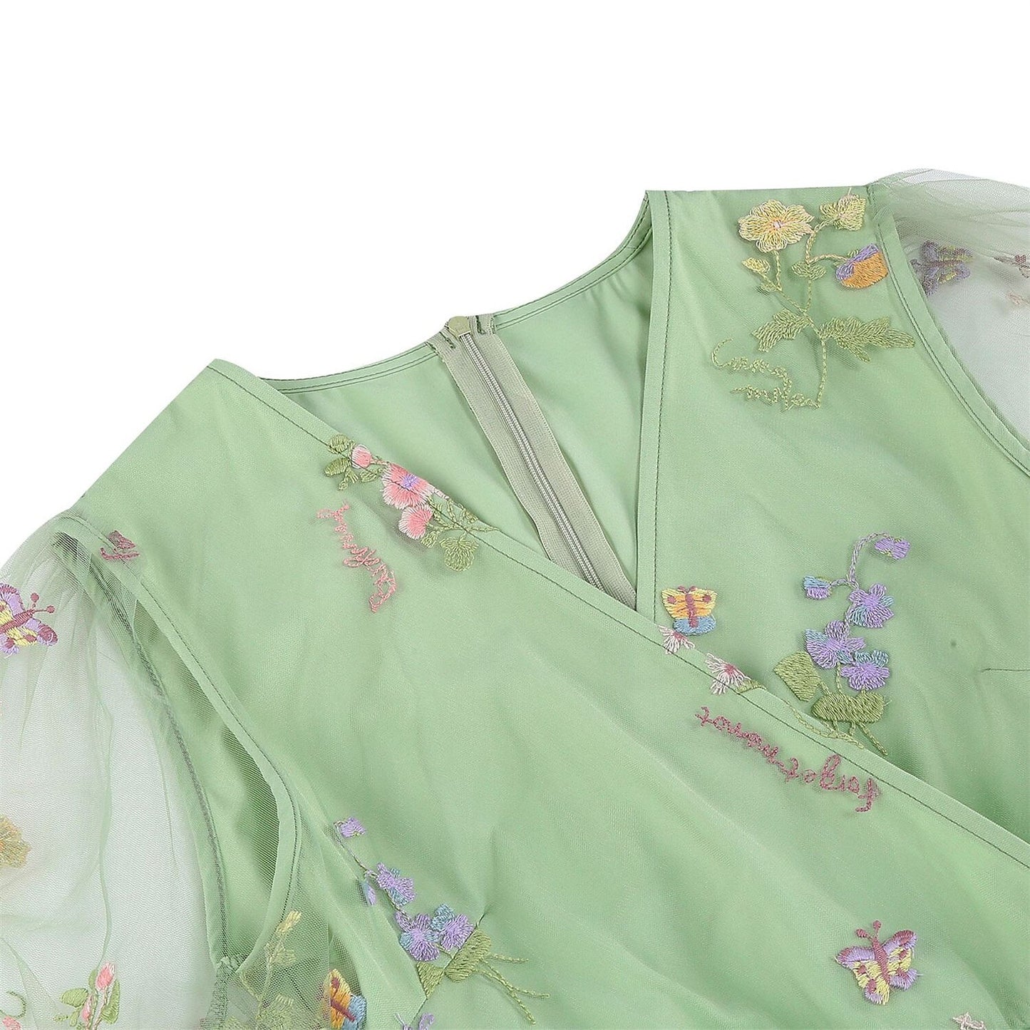 Floral Embroidered V-Neck Midi Dress