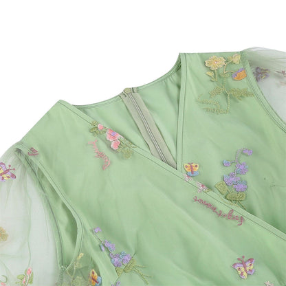 Floral Embroidered V-Neck Midi Dress