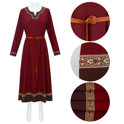 Medieval Viking Style Midi Dress with Belt