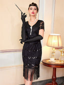 Abito Flapper Nero con Motivo a Paillettes