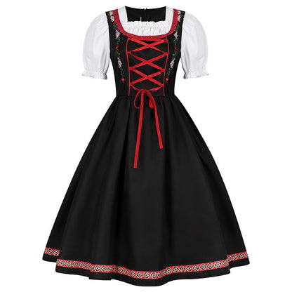 Oktoberfest Rot Schwarz Besticktes Dirndlkleid mit Schürze 