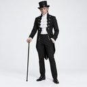 Set costume vittoriano da gentiluomo nero da uomo, 5 pezzi, con volant sul davanti