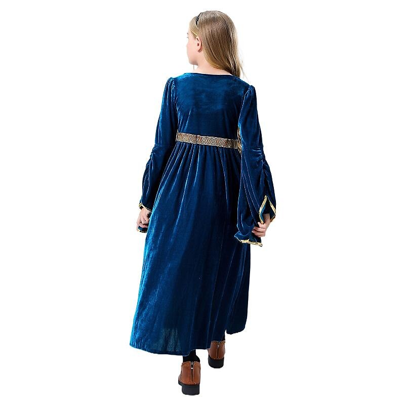 Children's Medieval Retro Suede Dress with Bell Sleeves