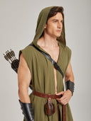 Men's Olive Green Sleeveless Ranger LARP Costume Set