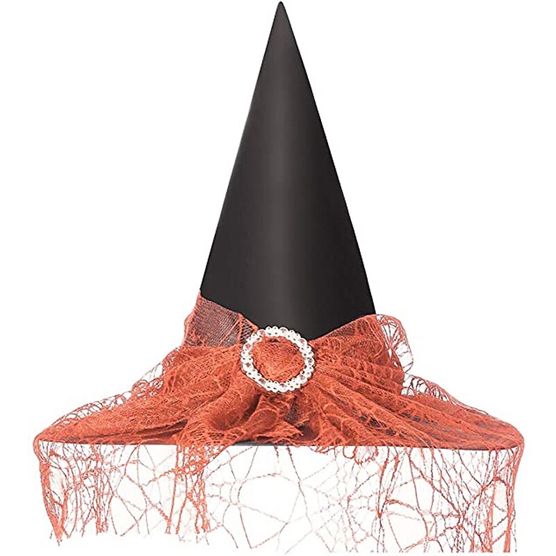 Black Witch Hat Pointed Sparkle Mesh Buckle