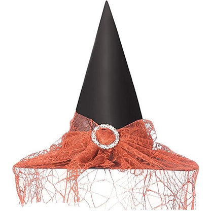 Black Witch Hat Pointed Sparkle Mesh Buckle