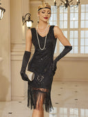 Vestido flapper con cuentas florales y flecos