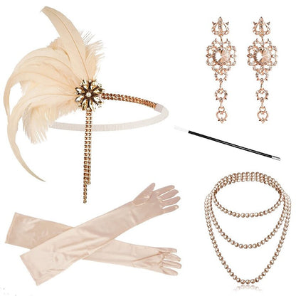 5Pcs 1920s Champagne Flapper Accessory Set