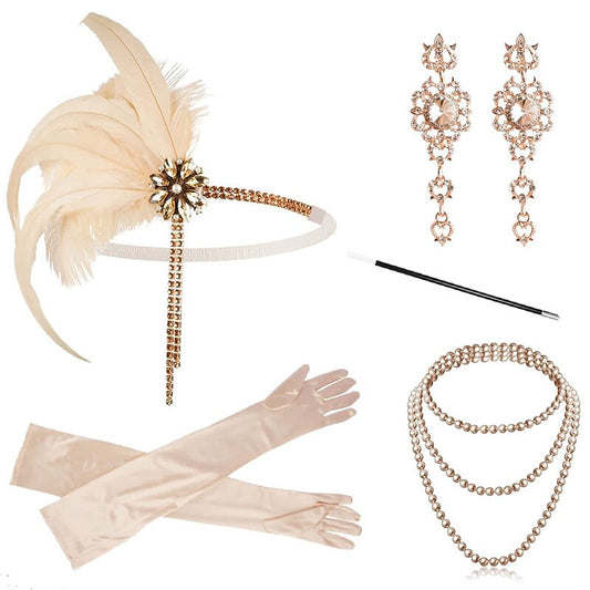 5Pcs 1920s Champagne Flapper Accessory Set