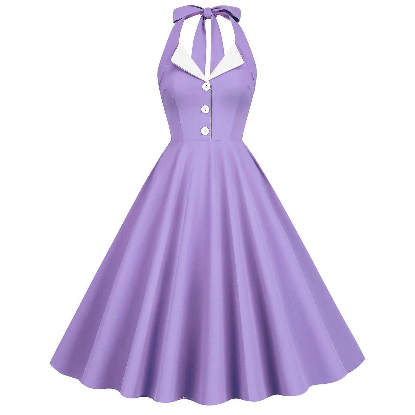 Women's 1950s Purple Halter Neck Swing Dress
