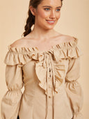 Women's Beige Off-Shoulder Ruffle Pirate Costume Set