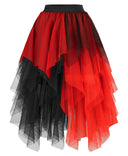 Gotischer High-Low-Tüllrock in Rot und Schwarz für Damen