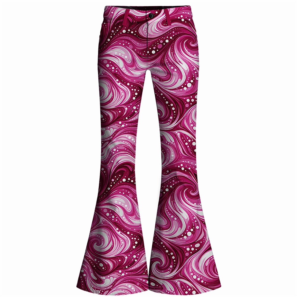 Retro 70s Swirling Waves High Waist Wide Flared Trousers
