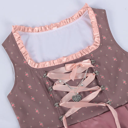 Oktoberfest Embroidery Dirndl Costume with Lace Apron