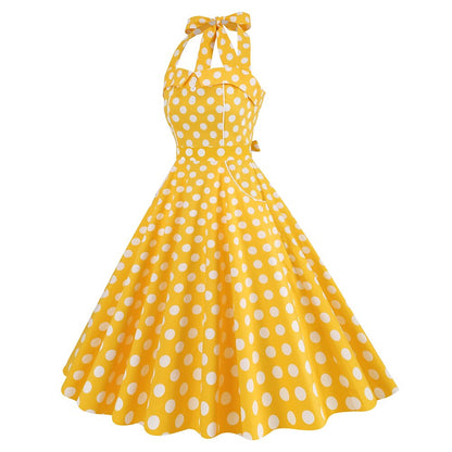 Women's 1950s Polka Dot Halter Neck Swing Dress