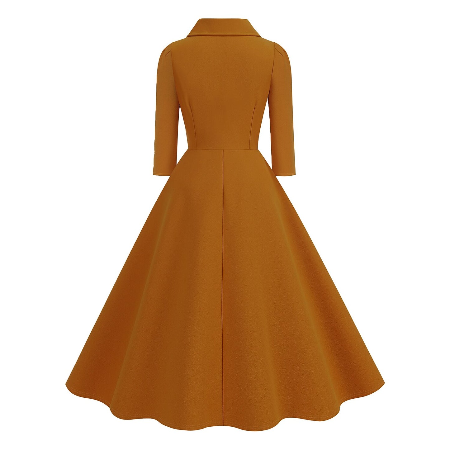 Women's 1950s Solid Color Peter Pan Collar Long Sleeve Flare Dress