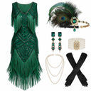 Women's Emerald Green 1920s Chevron Fringe 6-Piece Set
