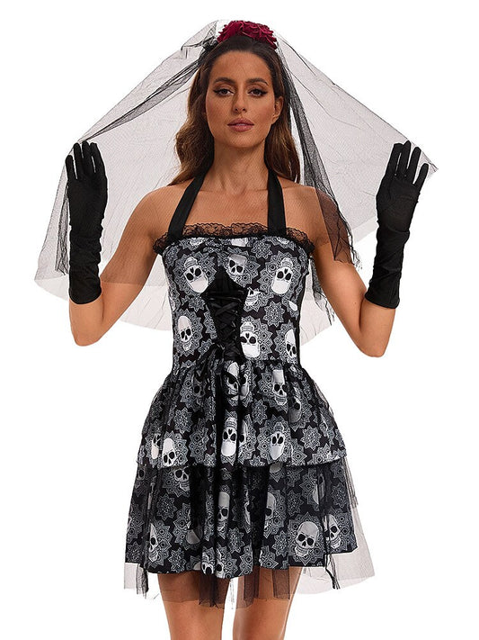 Ghost Bride Skeleton Skull Costume