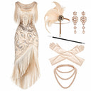 Women's Champagne 1920s Asymmetric Fringe 6-Piece Set