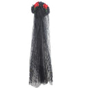 Copricapo da donna gotico in pizzo con rosa e velo scheletro per Halloween