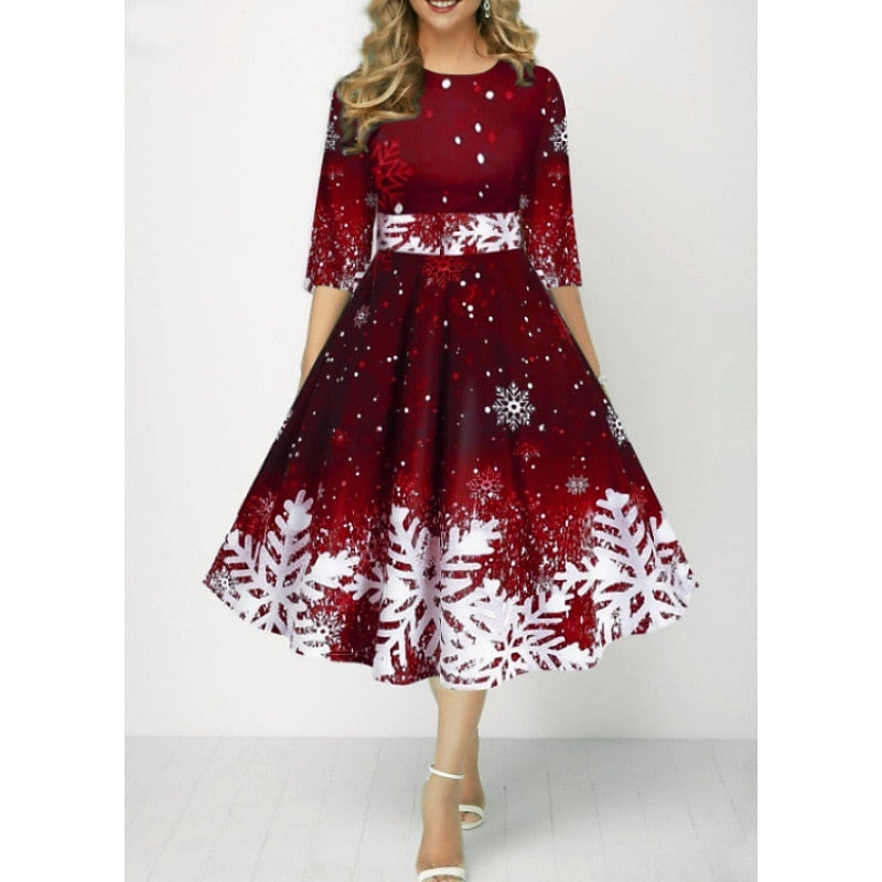 Christmas Vintage Snowflake Swing Dress X-mas Christmas