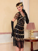 Abito Flapper Nero con Motivo a Paillettes