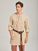 Men's Beige Lace-Up Medieval Tunic Costume Set