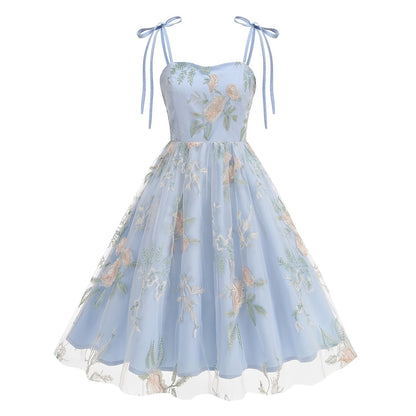 Floral Embroidered Sweetheart Midi Dress