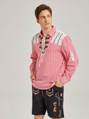 Men’s Oktoberfest Trachten Shirt Red Gingham Check Lace-Up Front