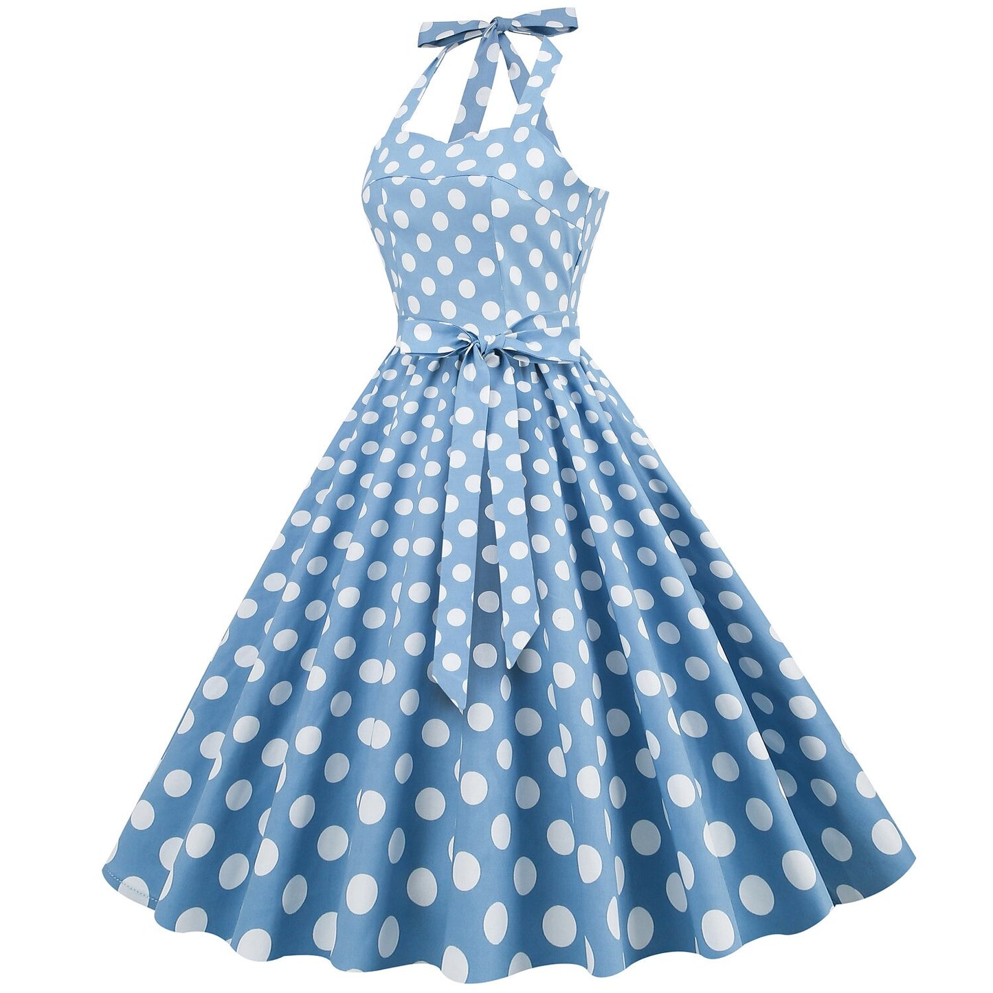 Women's 1950s Polka Dot Halter Neck Flare Dress