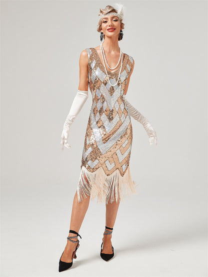 Sequin Chevron Flapper Dress with Vintage Glam