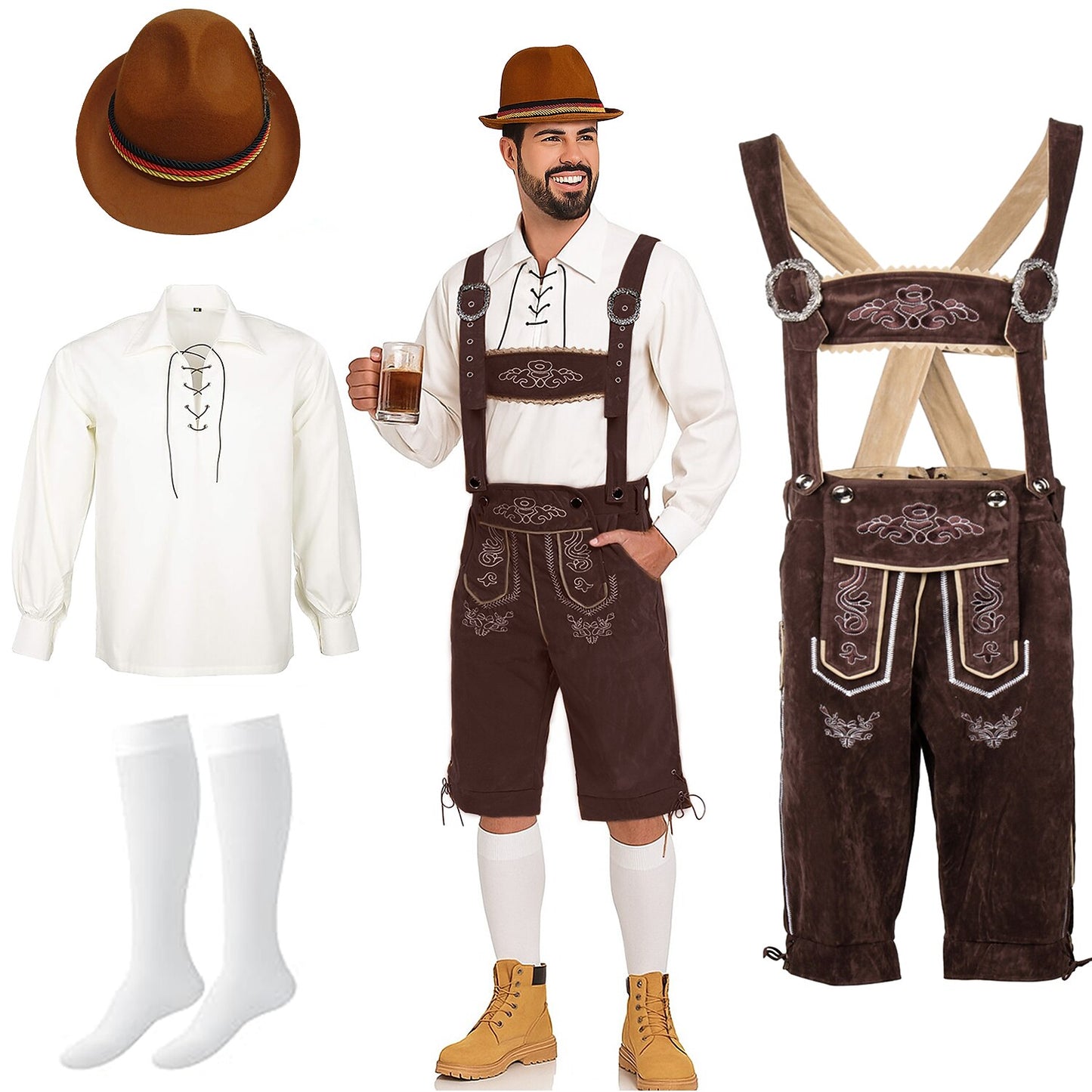 Oktoberfest Lederhosen Set with Shirt, Hat, and Socks