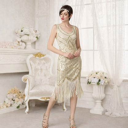 Beaded Sequin Flapper Dress with Art Deco