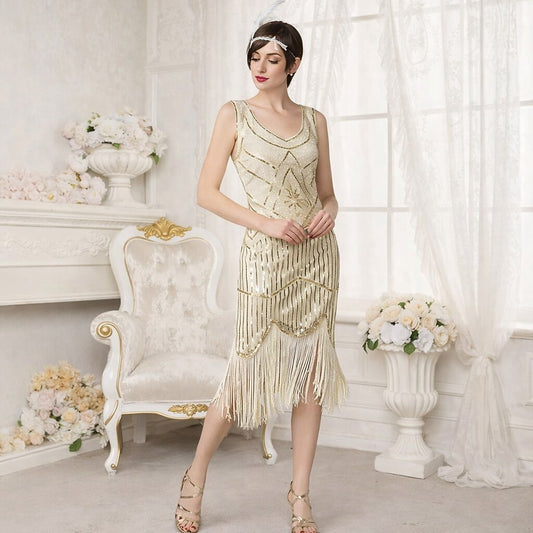 Beaded Sequin Flapper Dress with Art Deco