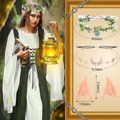 Medieval Fairy Dress Set with Headpiece Ear Accessories